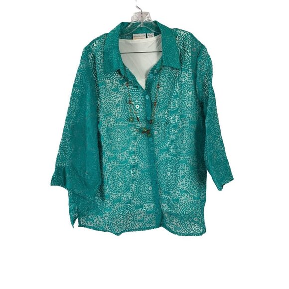 Alfred Dunner Women's Turquoise Buttoned Down Top - Picture 1 of 4